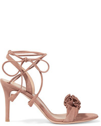 Gianvito Rossi Ruffled Suede Sandals Taupe