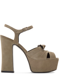Saint Laurent Taupe Suede Candy Bow Sandals