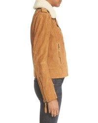 Joie Paulette Suede Moto Jacket With Removable Shearling Collar