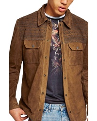 Topman Embroidered Suede Jacket