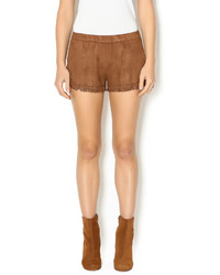 May July Faux Suede Fringe Shorts