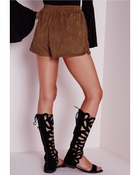 Missguided Faux Suede Runner Shorts Tan