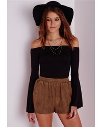 Missguided Faux Suede Runner Shorts Tan
