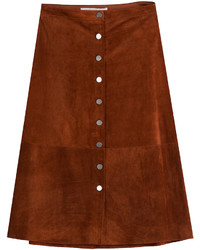 Diane von Furstenberg Button Front Suede Skirt