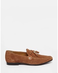 Asos Brand Loafers In Tan Suede With Leather Trims