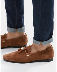 Asos Brand Loafers In Tan Suede With Leather Trims
