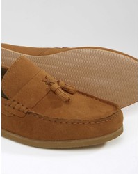 Asos Tassel Loafers In Tan Suede With Gum Sole