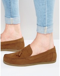 Asos Tassel Loafers In Tan Suede With Gum Sole