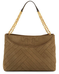 Tory Burch Alexa Quilted Suede Tote Bag Banana Leaf