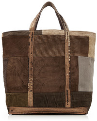 Vanessa Bruno Cotton And Suede Tote With Sequin Embellisht