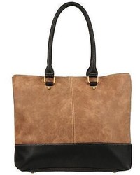 Black Rivet Danielle Two Tone Faux Leather And Faux Suede Tote