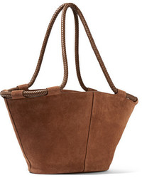 The Row Market Small Leather Trimmed Suede Tote Brown
