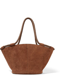 The Row Market Small Leather Trimmed Suede Tote Brown