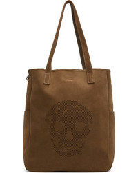 Alexander McQueen Olive Drab Suede Perforated Skull Tote