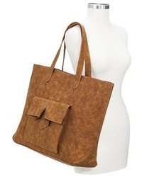 Merona Suede Texture Folded Flap Pocket Tote Handbag Brown