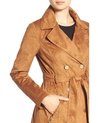 GUESS Faux Suede Double Breasted Trench Coat