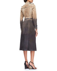 Burberry Prorsum Degrade Printed Suede Trench Coat Stone