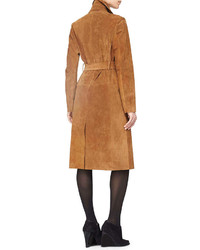 Burberry Prorsum Embroidered Suede Wrap Trench Coat Sepia Brown