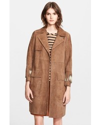 Belstaff Suede Trench Coat With Ombr Fringe