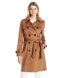 Via Spiga Faux Suede Double Breasted Trench Coat