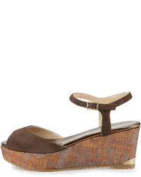 Jimmy Choo Perla Suedecork Wedge Sandal Pecan