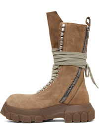 Rick Owens Taupe Lace Up Tractor Boots