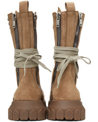 Rick Owens Taupe Lace Up Tractor Boots