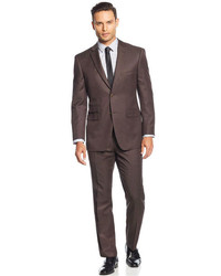 Perry Ellis Portfolio Brown Texture Solid Slim Fit Suit