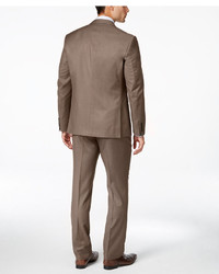 Perry Ellis Portfolio Medium Brown Sharkskin Extra Slim Fit Suit