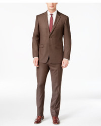 Perry Ellis Portfolio Slim Fit Brown Sharkskin Suit