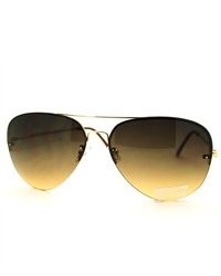 106Shades Fashion Rimless Aviator Sunglasses Brown
