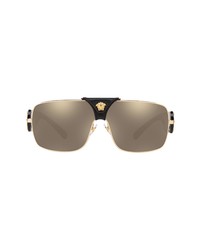 Versace 145mm Mirrored Shield Sunglasses In Goldlight Brown Gold Mirror At Nordstrom
