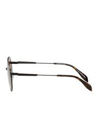 Alexander McQueen Black Oval Metal Piercing Sunglasses
