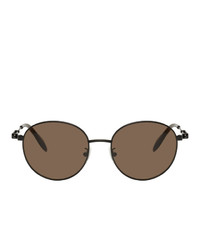 Alexander McQueen Black Oval Metal Piercing Sunglasses