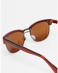 Asos Brand Clubmaster Sunglasses In Brown With Wire Insert