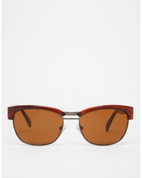 Asos Brand Clubmaster Sunglasses In Brown With Wire Insert