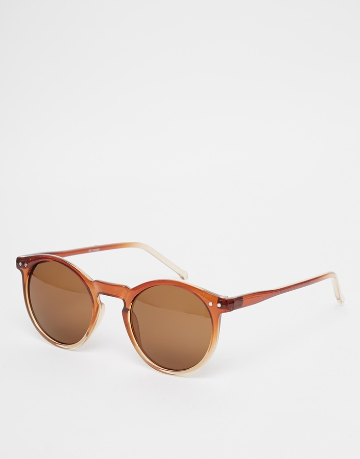 Clear & Brown Round Sunglasses