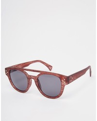 Asos Brand Rounded Aviator Sunglasses In Wood Effect