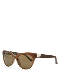 The Row Cat Eye Leather Arm Sunglasses Walnut