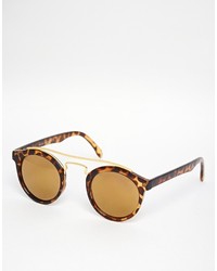 Asos Collection Round Sunglasses With Metal Bridge High Bar