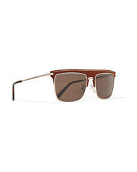 Loewe D Frame Gold Tone And Textured Leather Sunglasses