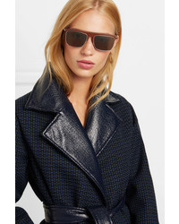 Loewe D Frame Gold Tone And Textured Leather Sunglasses