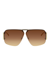 Bottega Veneta Gold And Brown Aviator Sunglasses