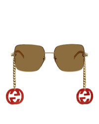 Gucci Gold And Brown Gg0724s Runway Sunglasses