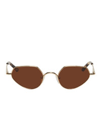Dries Van Noten Gold And Brown Linda Farrow Edition 176 C6 Angular Sunglasses