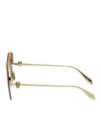 Alexander McQueen Gold Skull Aviator Sunglasses