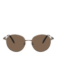 Alexander McQueen Grey Oval Metal Piercing Sunglasses