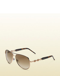 Gucci Acetate Aviator Sunglasses With Marina Chain