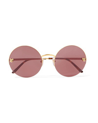 Cartier Eyewear Panthre Round Frame Gold Plated Sunglasses