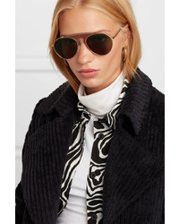 Loewe Pilot Aviator Style Gold Tone And Textured Leather Sunglasses